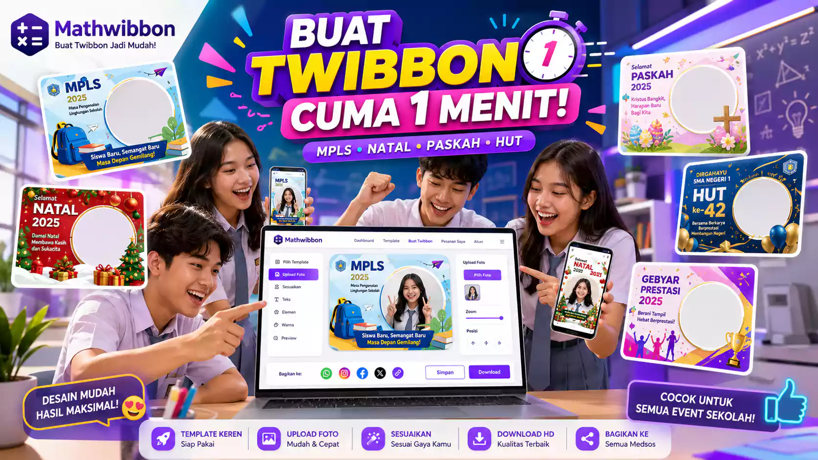 Aplikasi pembuat twibbon online Mathwibbon untuk MPLS, Natal, Paskah, dan HUT