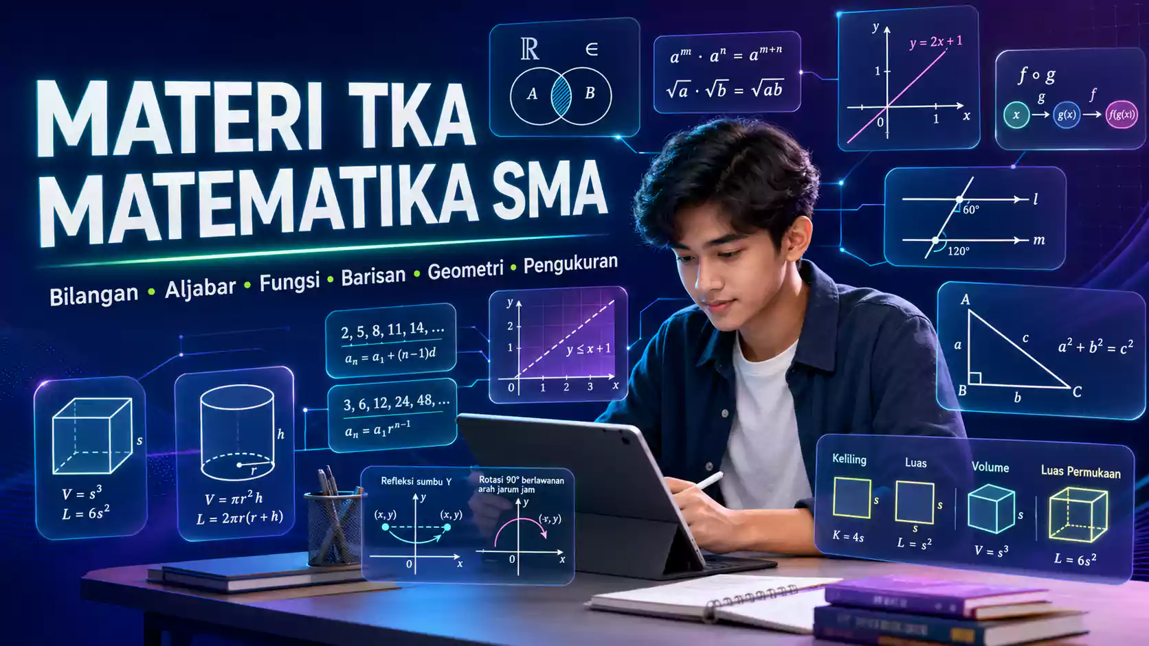 Materi TKA Matematika SMA meliputi bilangan, aljabar, geometri, transformasi, dan pengukuran